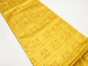 アンティーク　格子に枡・花模様織り出し袋帯（材料）